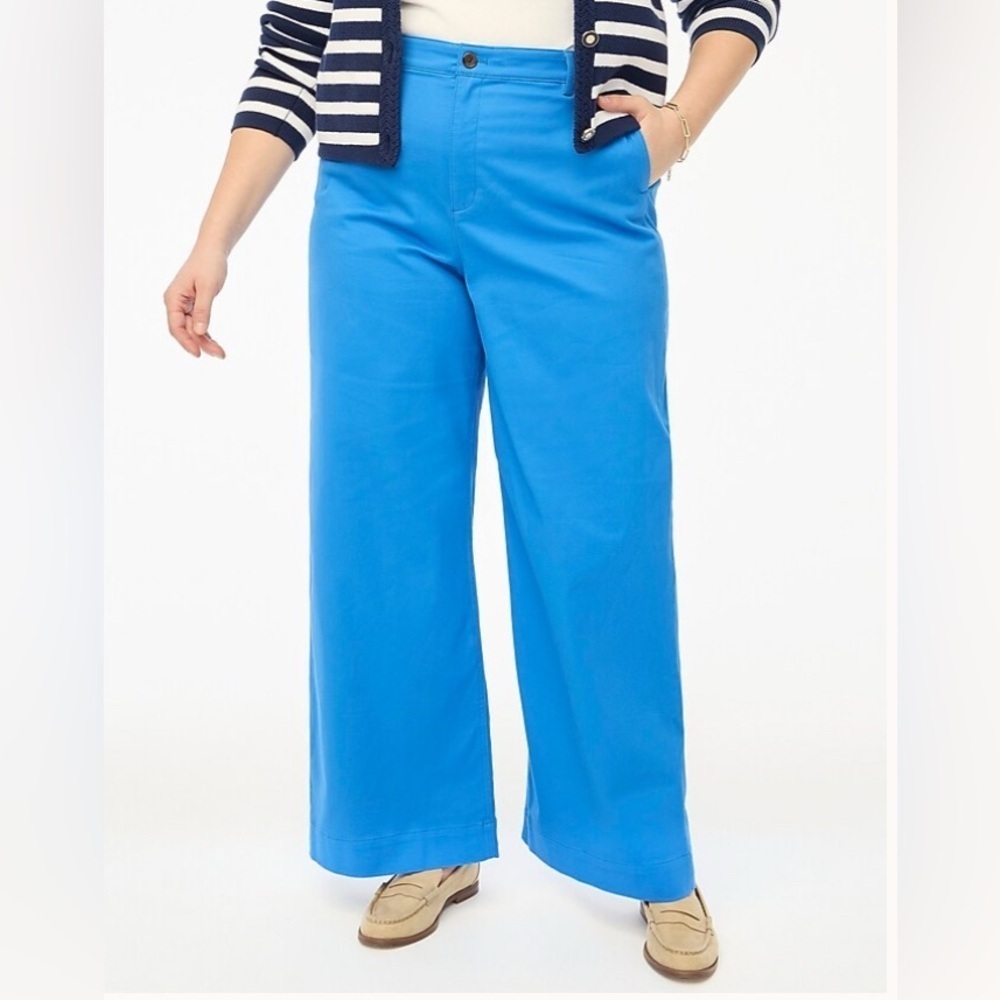 J. Crew Wide Leg Chino Pant Sail Blue High Waist Trouser